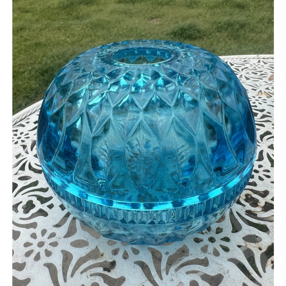 Vintage Indiana Glass Blue Mt Vernon Fairy Lamp